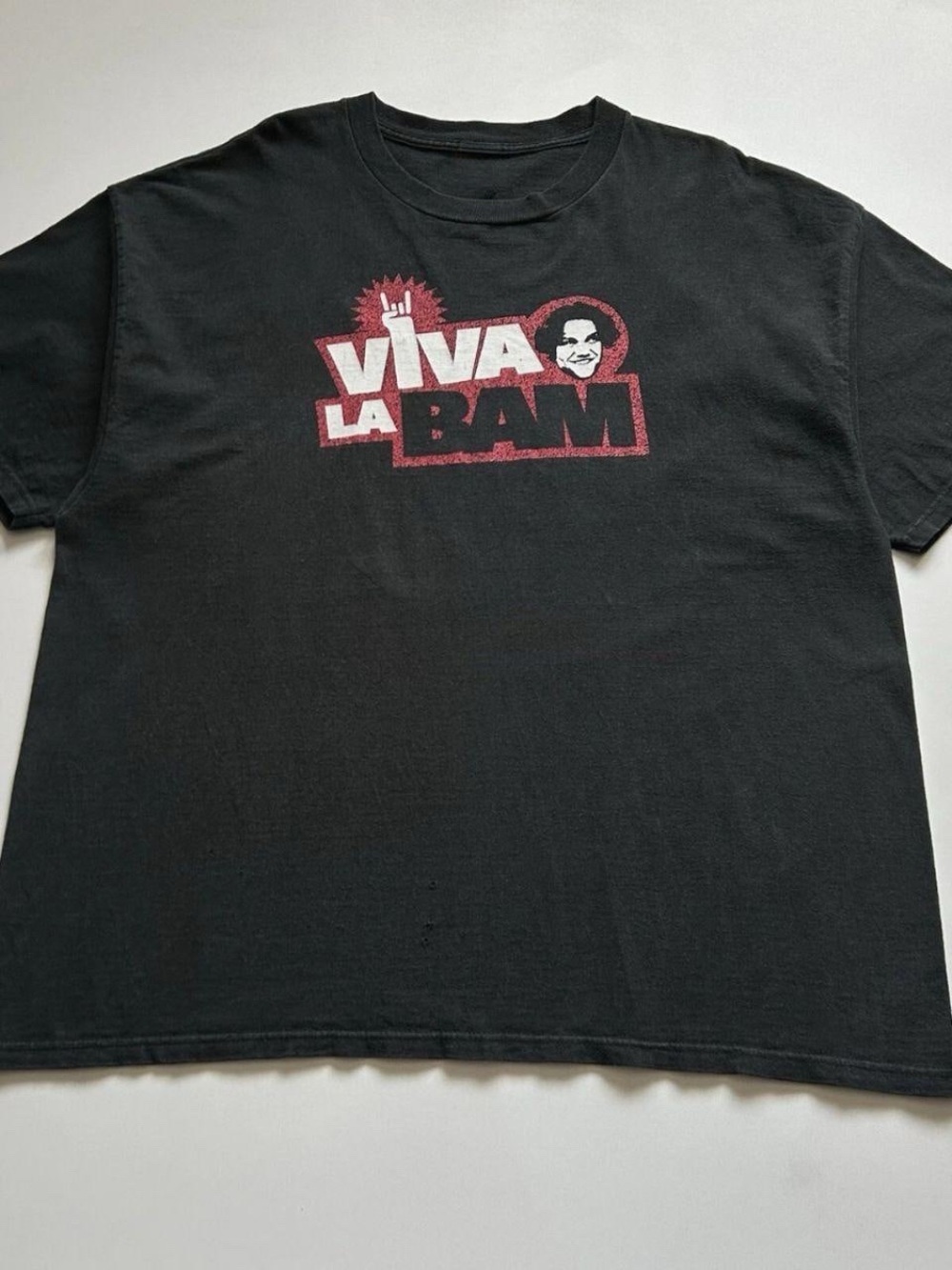 Gildan Black Tee with Red and White Viva La Bam Graphic